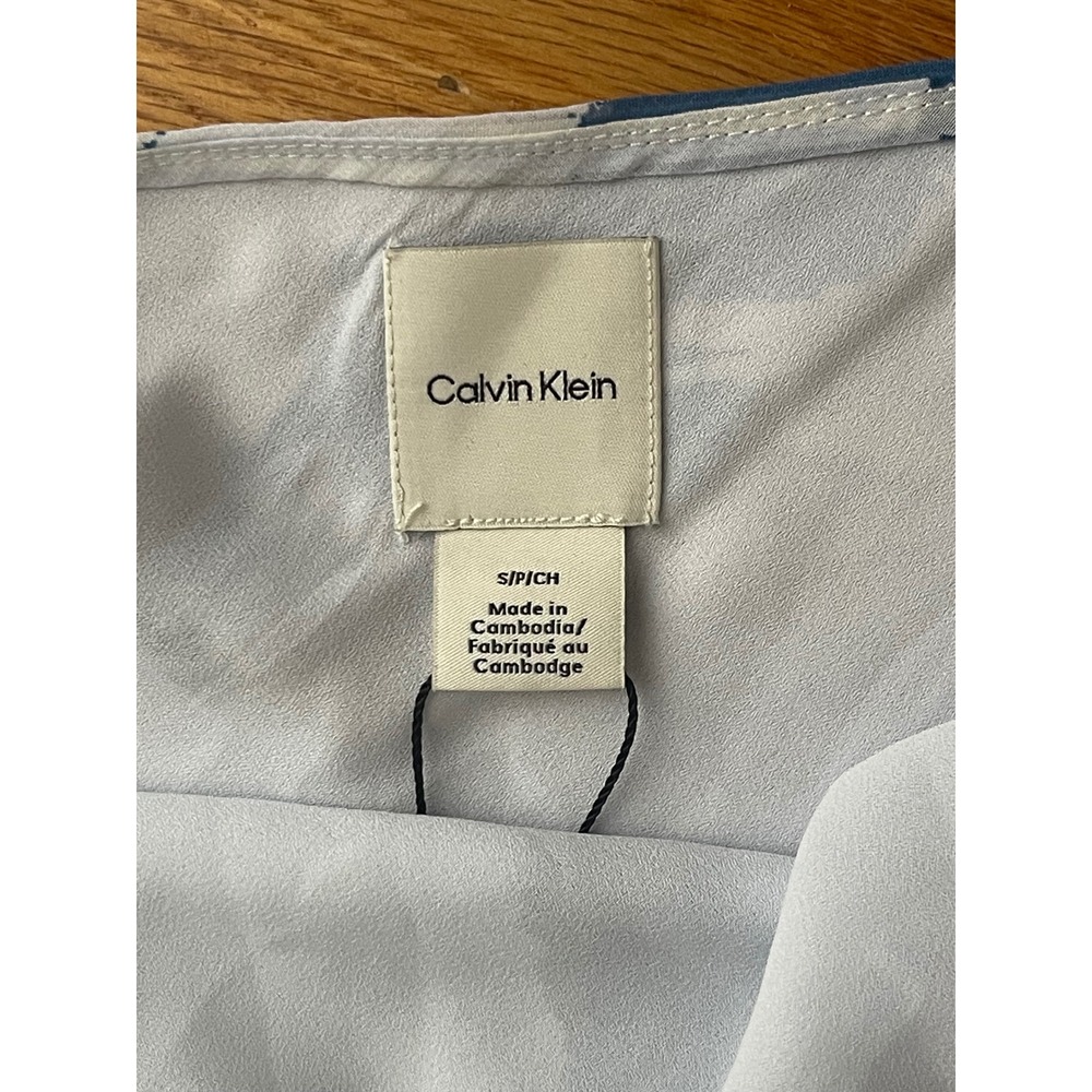 CALVIN KLEIN Slip Midi Dress Blue White NEW Beach Casual Spring Lightweight - Picture 5 of 11